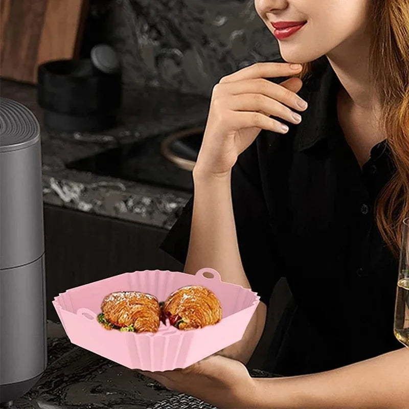 Air Fryer Oven Baking Tray Silicone Tray Fried Chicken Pizza Mat Oilless Silicone Pan Air Fryer Accessories for Kitchen Baking