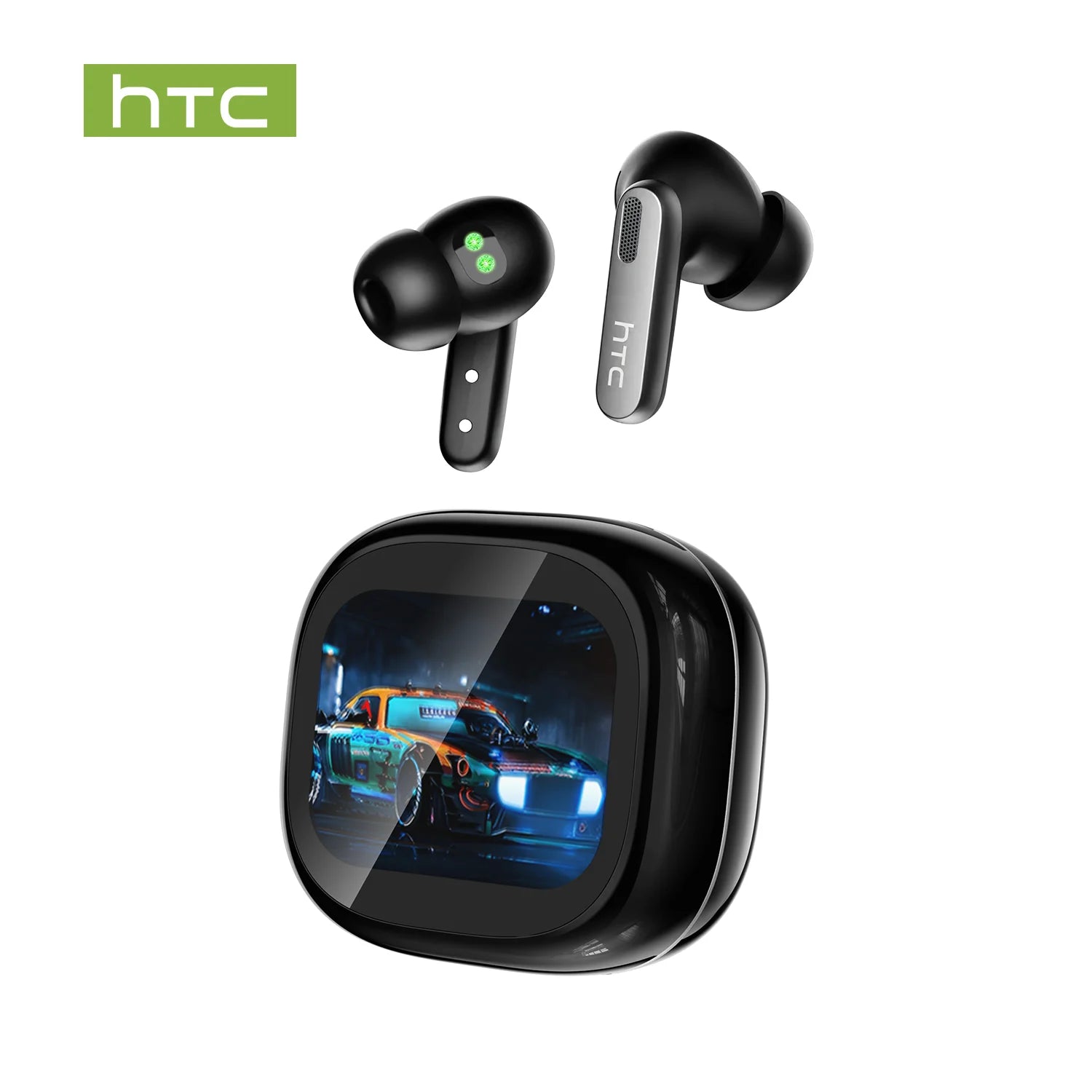 Bluetooth Headphones HTC Wireless Earphones Full HD LCD Display Earpiece Noise Canceling Earbuds Comfortable for Music Sport