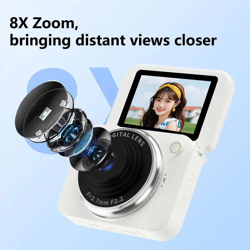 4K HD Pixel Camera 180° Flip-Up CCD Vlog Video Recorder for Selfies Student-Friendly Portable Compact Camera Gifts