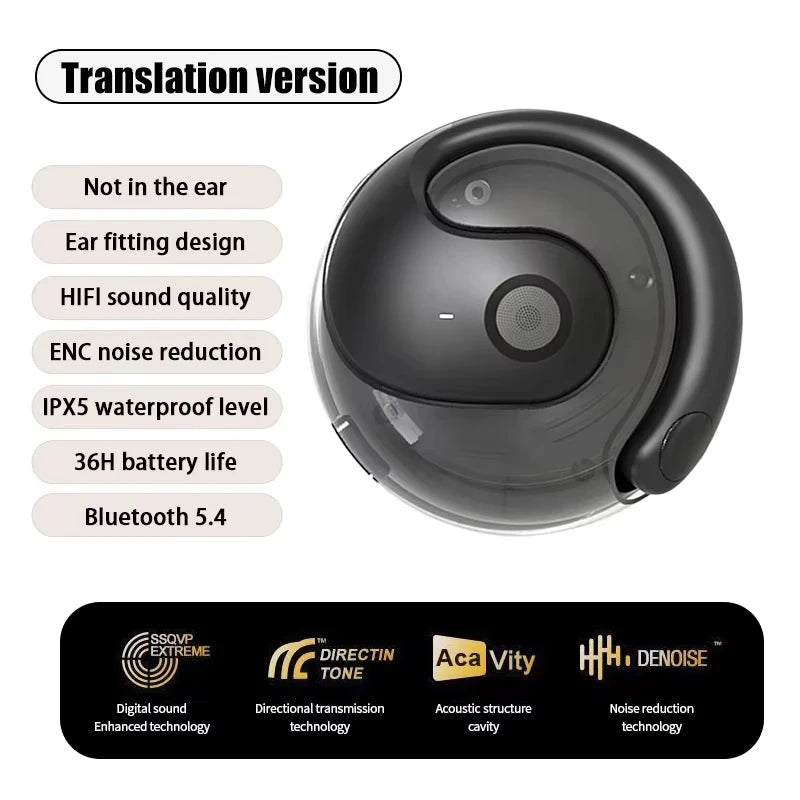 Lenovo AI Translation Headphones Real-Time Voice Translation Headphones Wireless Ear-Hook Style 144 Languages For Travel Sports