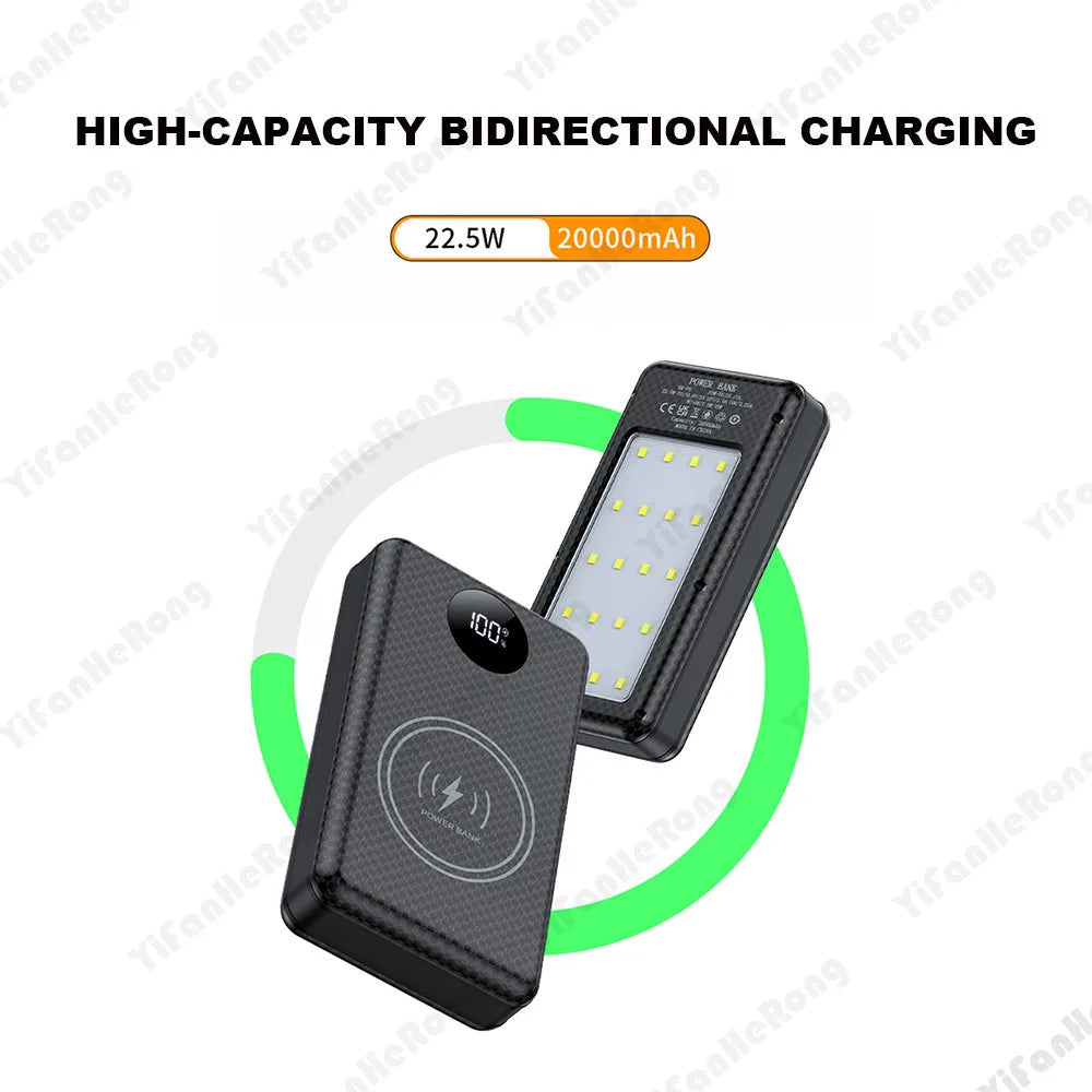 22.5W Wired +15W Wireless External Power Bank Case Battery Charge Storage Box Battery Holder 6*18650 20000mAh Power Bank Case