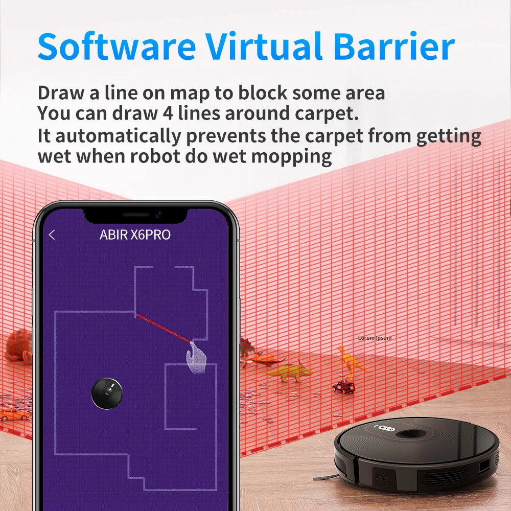 Robot Vacuum Cleaner ABIR X6 ,Visual Navigation,APP Virtual Barrier,6000PA Suction,Smart Home Mop,Floor Carpet Washing Tool