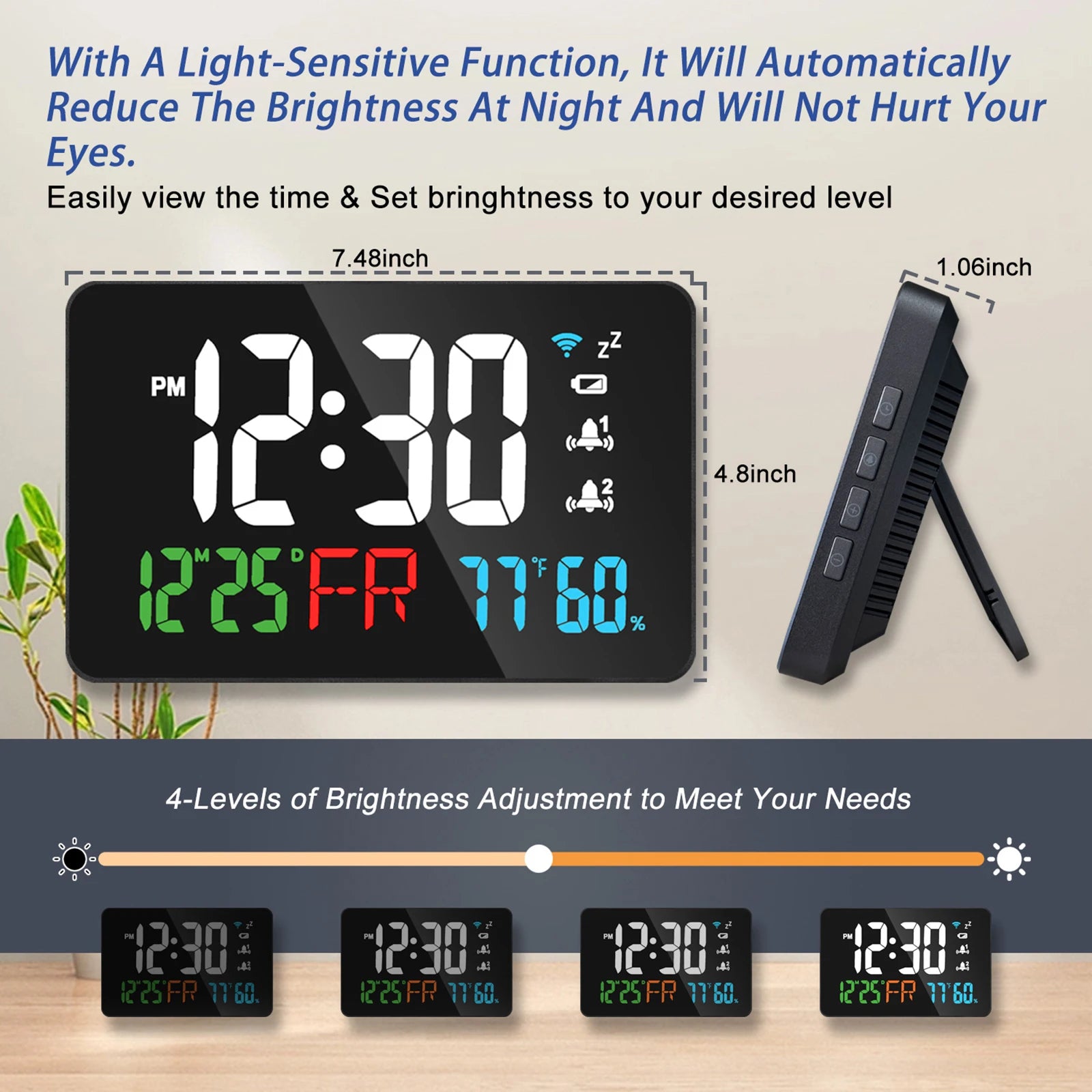 Smart Wifi Digital Wall Clock Temperature Humidity Display 4-Level Brightness Desk Table Electronic LED Alarm Clock Home Decor