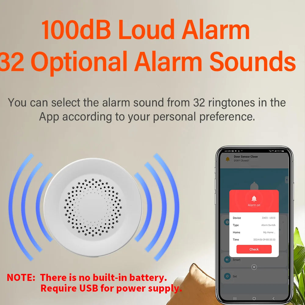 Tuya Zigbee WiFi Smart Siren Alarm 100db Speaker For Smart Home Security Works With SmartLife Alexa Yandex