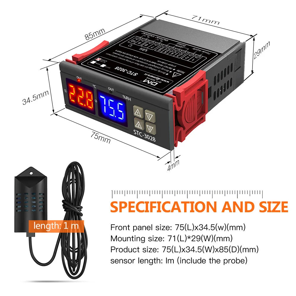 STC-3028 Wired Temperature Controller Digital Thermostat Controller Temperature And Humidity Controller Sensor AC 220V DC12V 24V