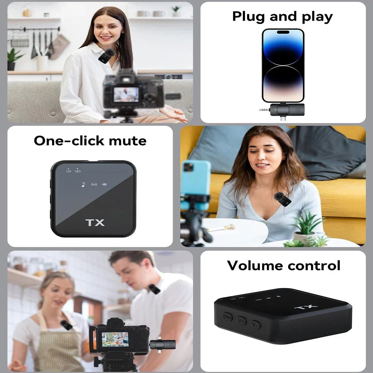 Lenovo Wireless Lavalier Microphone for iPhone Android Microphone Reverb Sound Video Recording Podcast Noise Reduction Clip mic