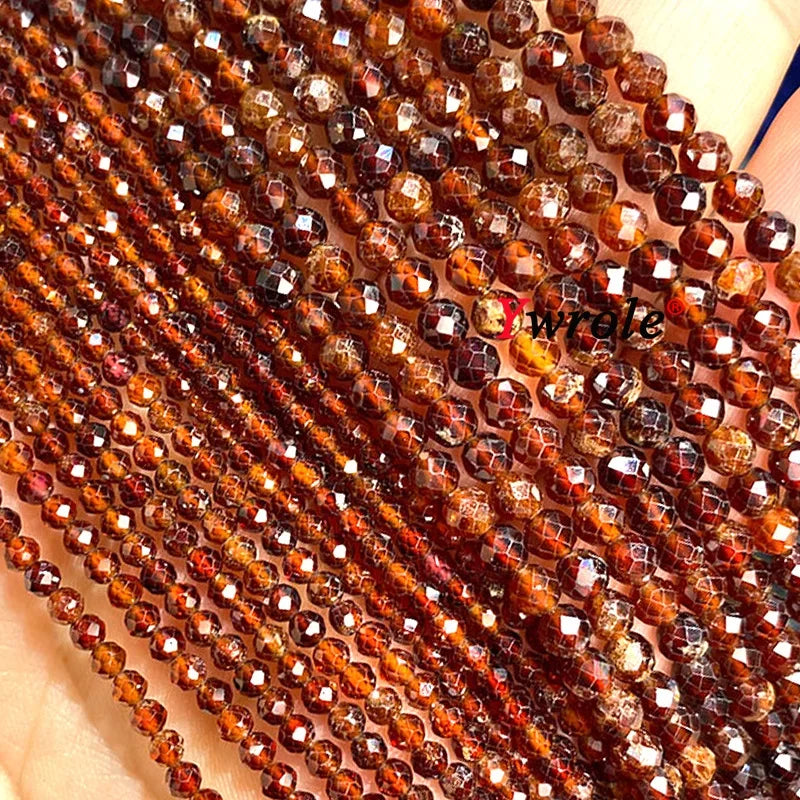 Natural Red Garnet Stone Beads 2 3 4mm Faceted Loose Round Gemstone For Jewelry Making DIY Bracelet Earrings Accessories 15''