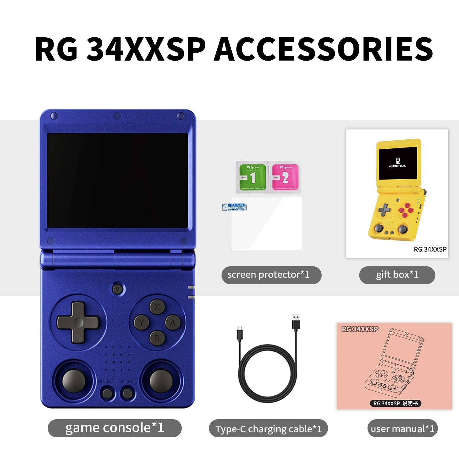 ANBERNIC RG34XXSP Flip Handheld Console 3.4'' IPS Screen Linux 64-bit 64G 5000+ Games Supports 5G WIFI HD-MI TV Output Streaming