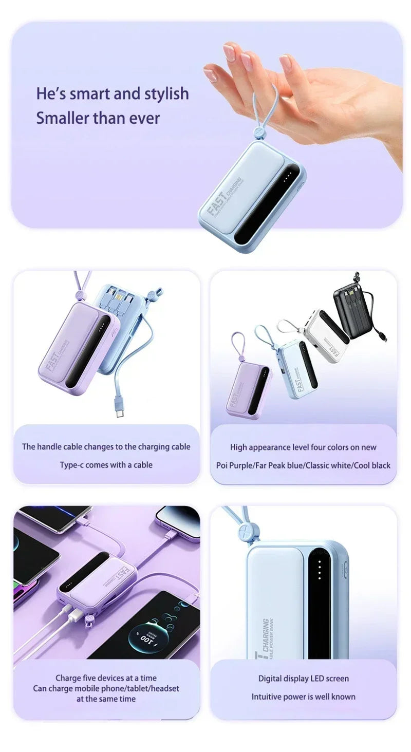 500000mAh Power Bank Large Capacity Built 4 In1 Cables Intelligent Digital Display Portable Battery For iPhone Huawei