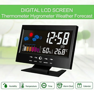 Weather Clock With Time Date Week Temperature Humidity Display Weather Forecast Function With Voice-activated Backlight Function