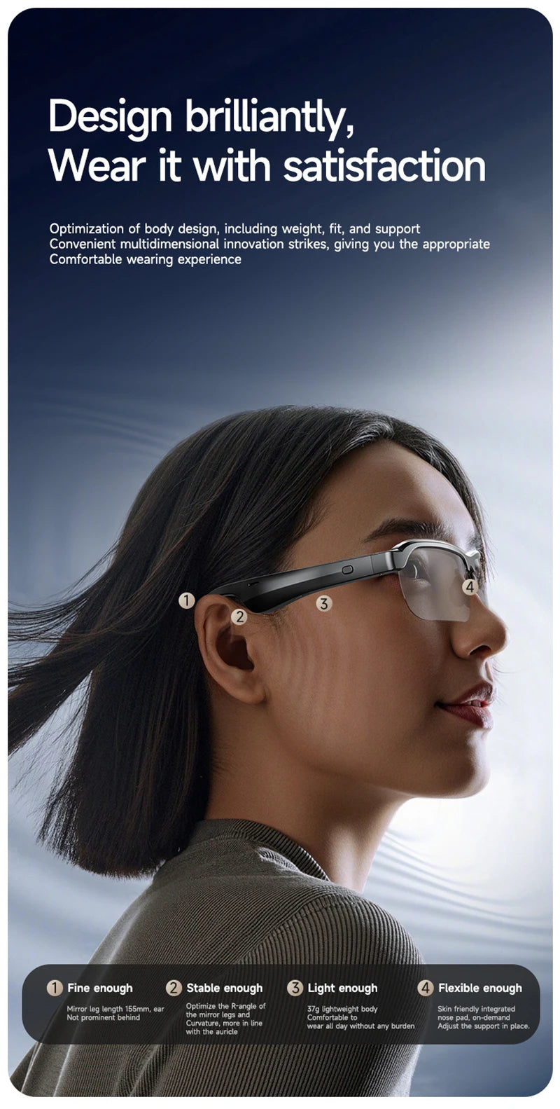 AI HD Smart Glasses Bluetooth Music Glasses Voice Assistant Calling Control Music UV Polarized Multifunctional Sunglasses