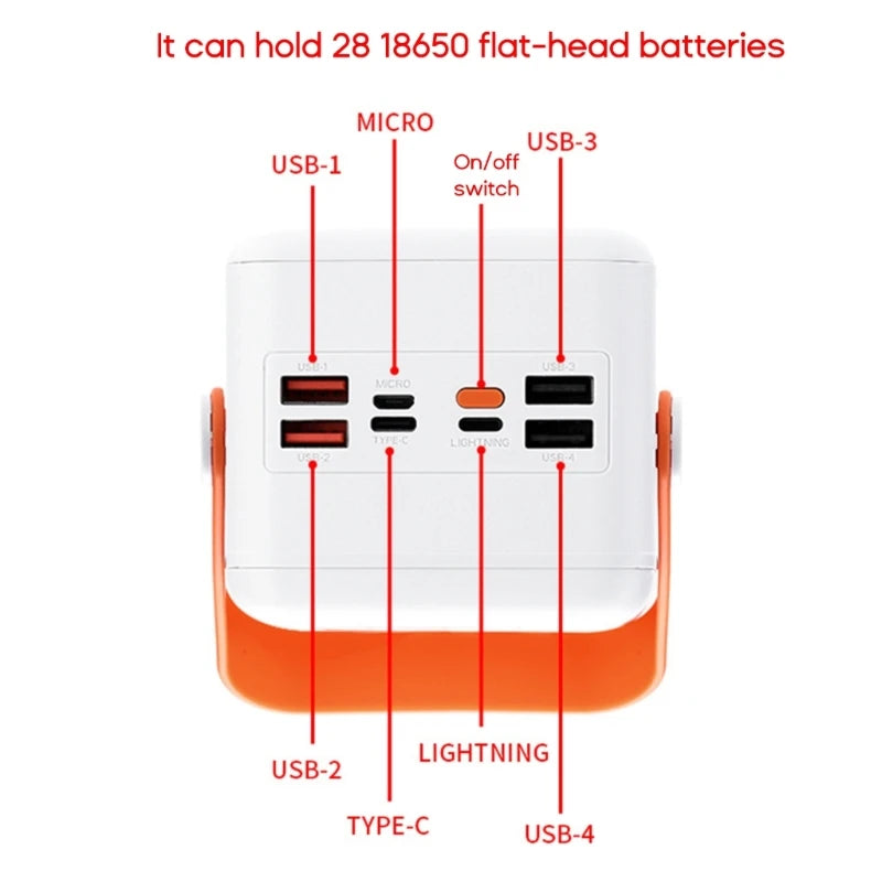 DIY Power Bank Case 18650x21 PD QC4.0 3.0 22.5W Fast Charge Battery Storage Box with Micro Type-c Charging Cable Camping Light