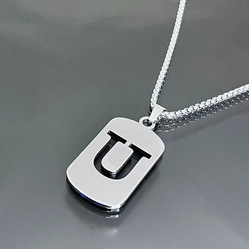 Fashion Punk A-Z Initial Tag Letter Stainless Steel Pendant Necklaces for Men Women Wholesale Jewelry Lot Collar Jewelry Goth