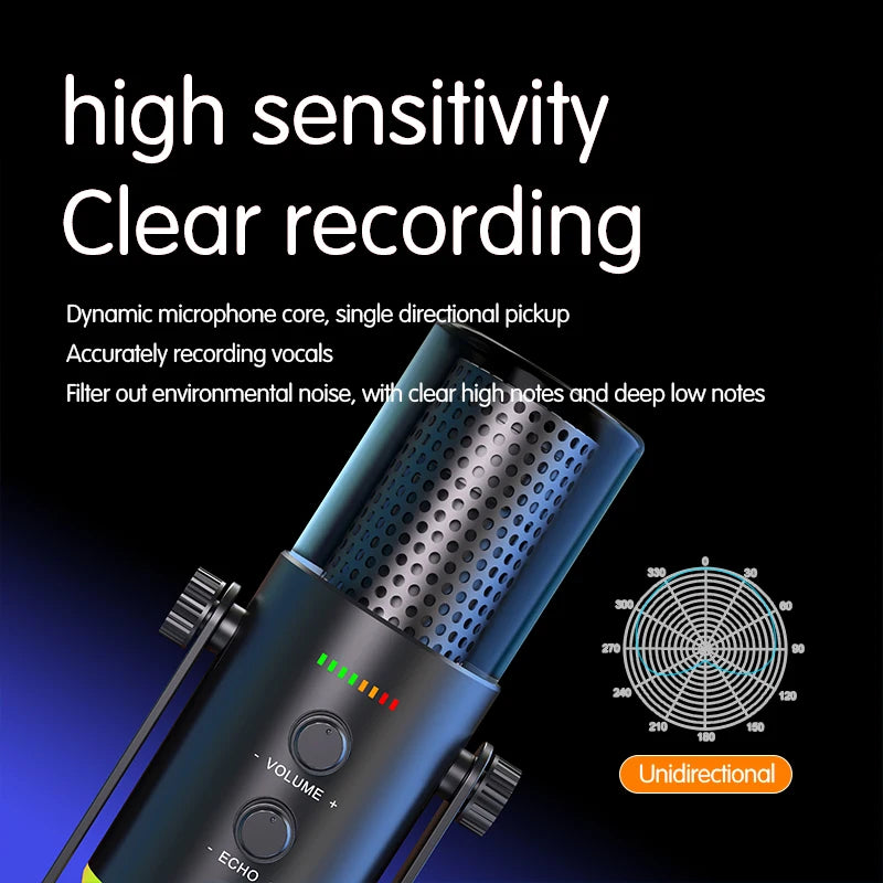 EASEMELO XLR USB Type-C Microphone with RGB Lighting Noise Cancelling Professional Dynamic Mic for Studio ECHO Adjustment