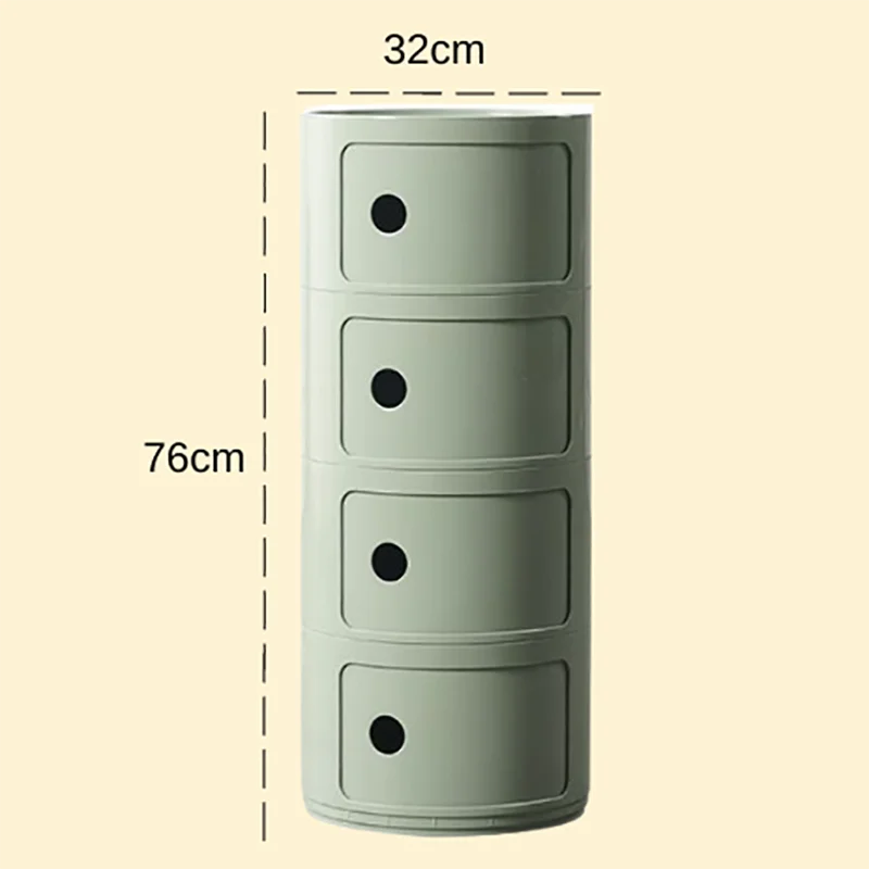 Plastic Round Nightstand Bedside Table Cabinet with Sliding Doors Round Storage Bedside Cabinet Nightstand  for Living Bedroom