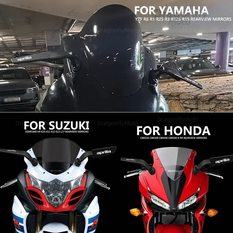 Motorcycle Wing Mirrors For Aprilia GPR250R APR250 rs660 RS125 RS250 Adjustable Rotating Rearview Side Mirror WITH LOGO