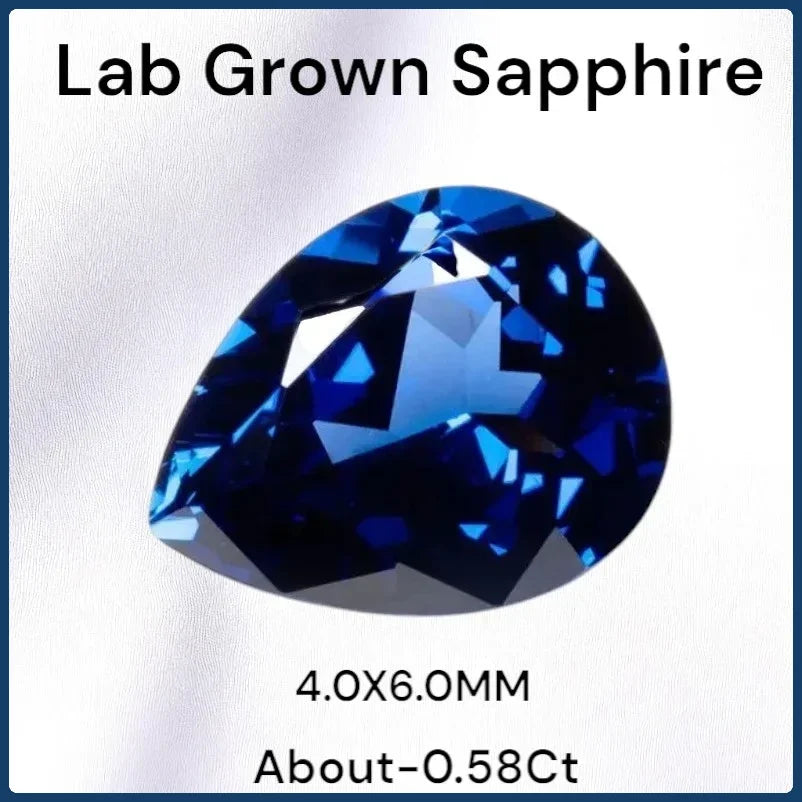 S-S-Lab Grown Sapphire Pear Cut Royal Blue Color  AAA+Clarity Gems for Jewelry Setting&Custom Design Selectable  Certificate