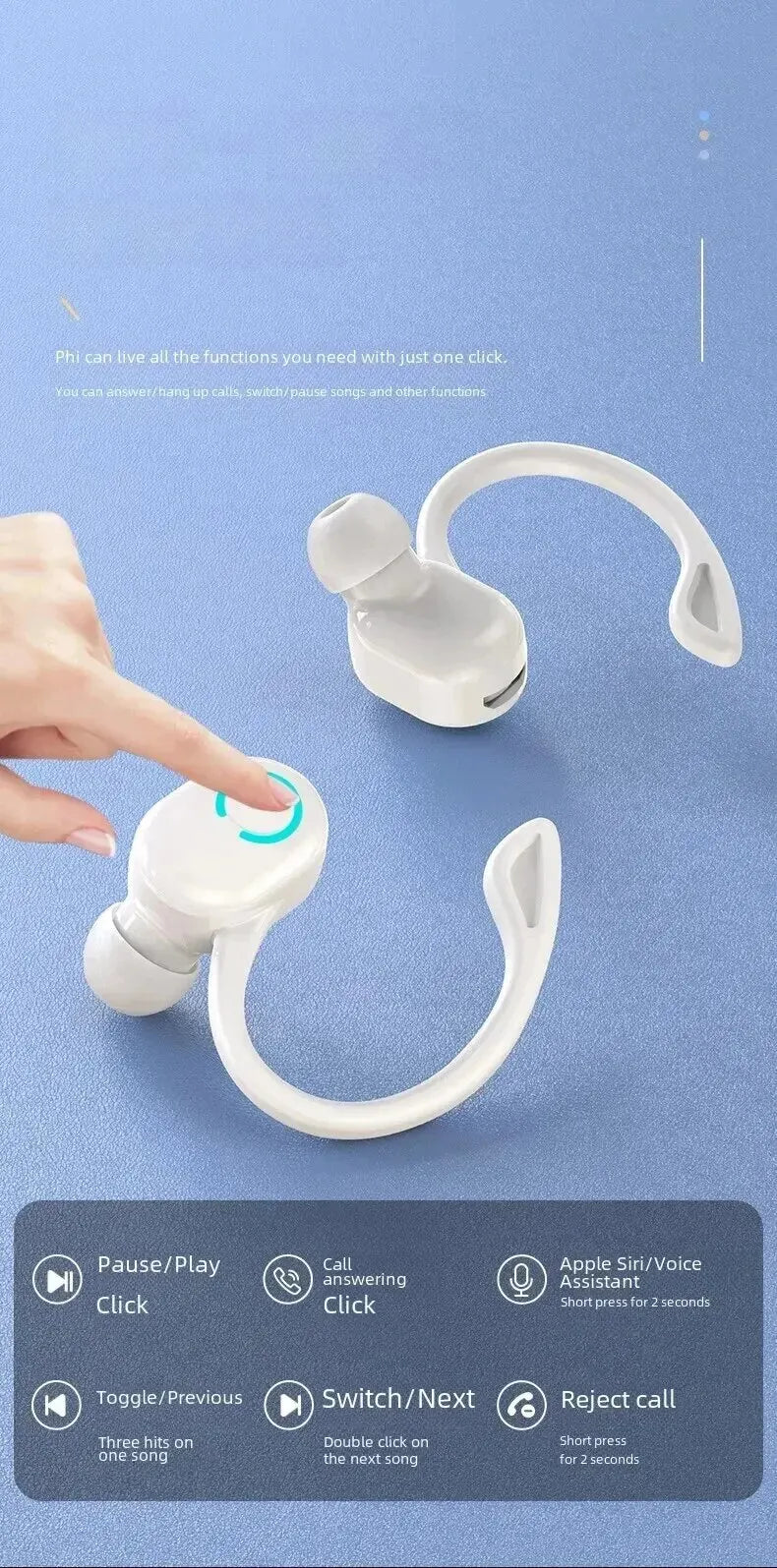 Wireless Bluetooth 5.2 Earphones Sports Running Headset Ear Hook Headphone HiFi Stereo Noise Reduction Music Headset For iPhone