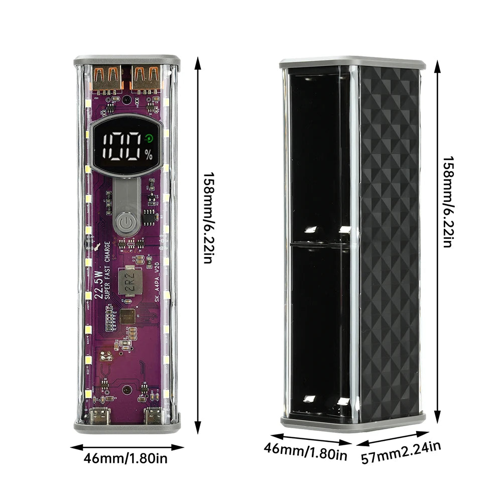 8*18650 Power Bank Battery Case 22.5W PD 45W Fast Charging Battery Storage Box Welding Free USB+Type-C Port