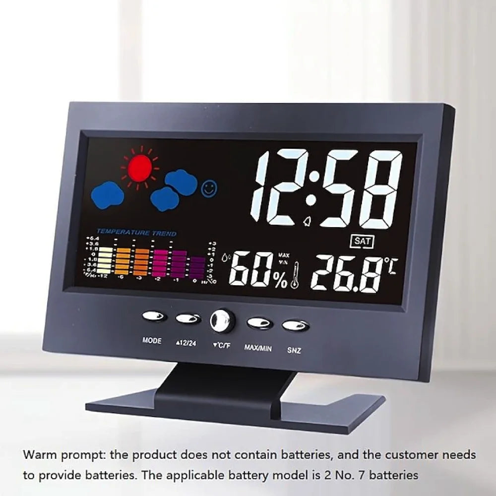 Weather Clock With Time Date Week Temperature Humidity Display Weather Forecast Function With Voice-activated Backlight Function