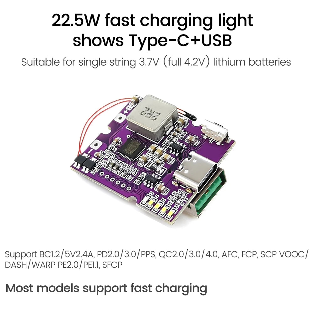 22.5W Power Bank Bidirectional Fast Charging Mobile Power Module Circuit Board With Digital/Light Type-C USB Suppor PD/QC3.0 2.0