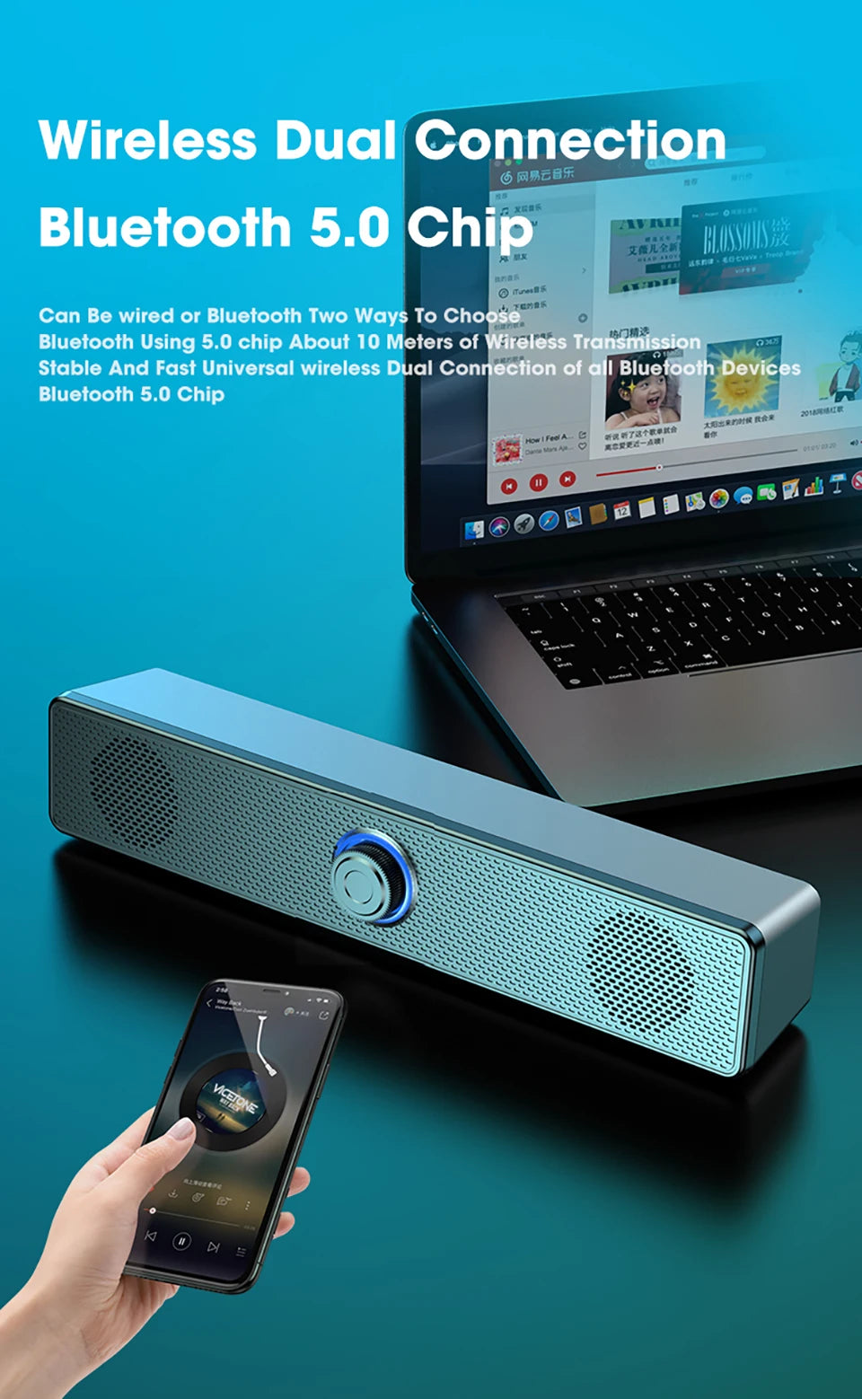 PC Soundbar Wired/Wireless Bluetooth Speaker 4D USB Powered Soundbar for TV Pc Laptop Gaming Home Theater Surround Audio System