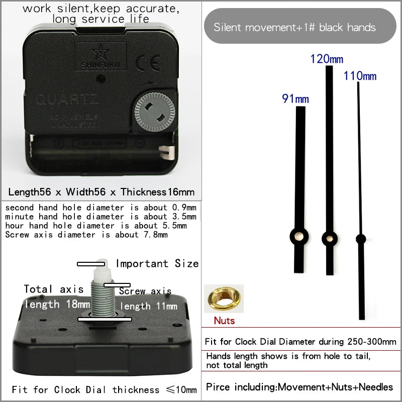 Clock Mechanism With Hands Silent Plastic DIY Accessory Kits Sweep Quartz Movement