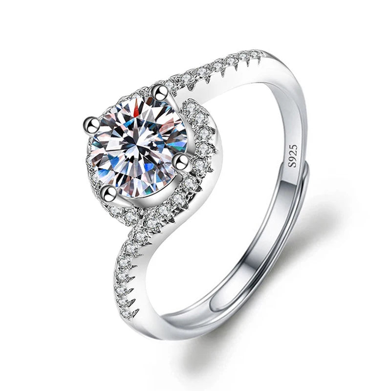 Moissanite Engagement Finger Rings Inlaid Diamond Open Ring For Women 925 Silver Promise Wedding Adjustable Rings Fine Jewelry