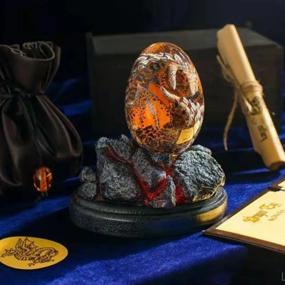 Lava Dragon Egg Statue With Stand Base Dinosaur Egg Resin Figurines Sculpture Tabletop Showpiece Home Art Decoration Craft Gift