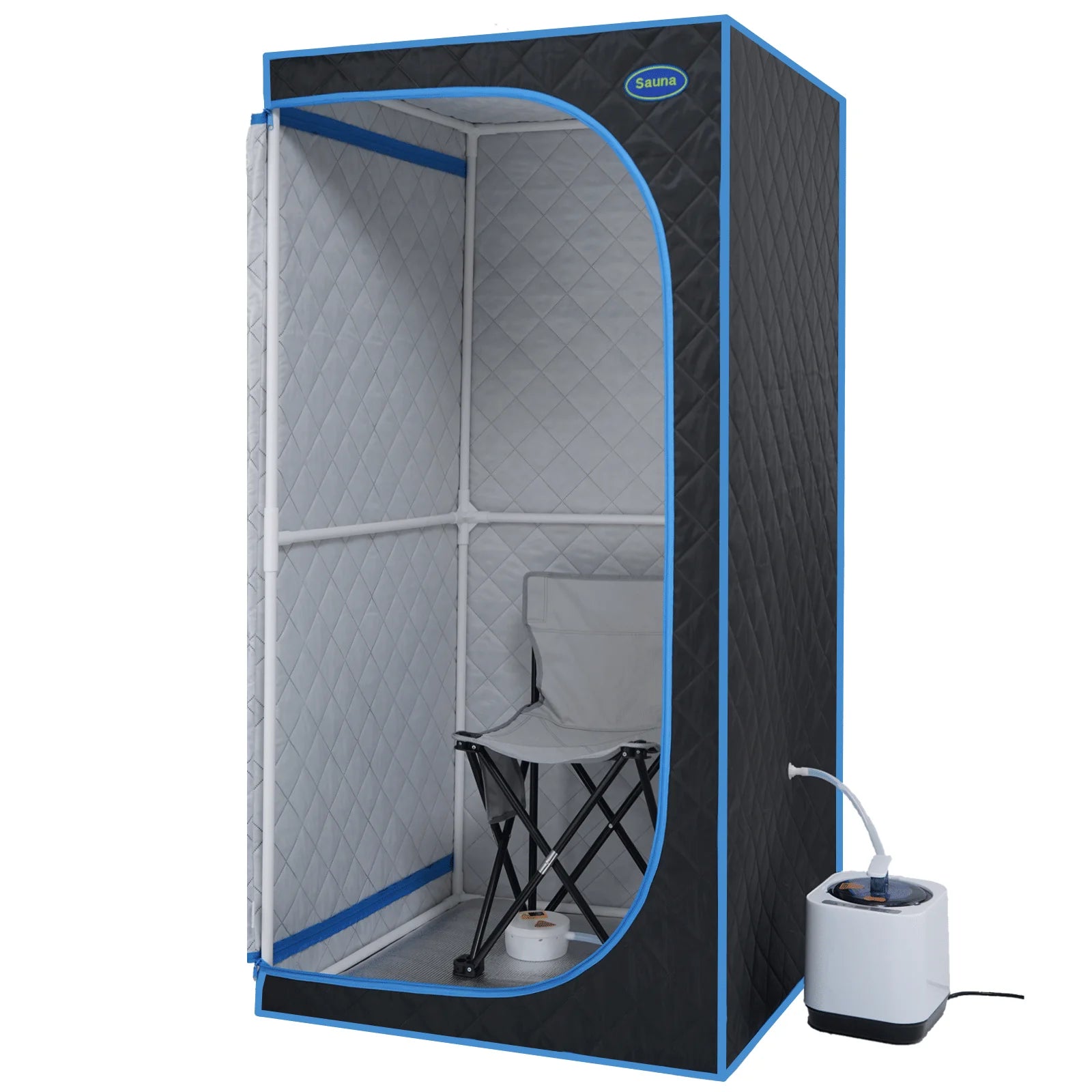 Portable Black Full Size Steam Sauna tent–Personal Home Spa, with Steam Generator, Remote Control, Foldable Chair, PVC pipes. Ea