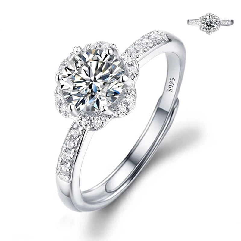 Moissanite Engagement Finger Rings Inlaid Diamond Open Ring For Women 925 Silver Promise Wedding Adjustable Rings Fine Jewelry