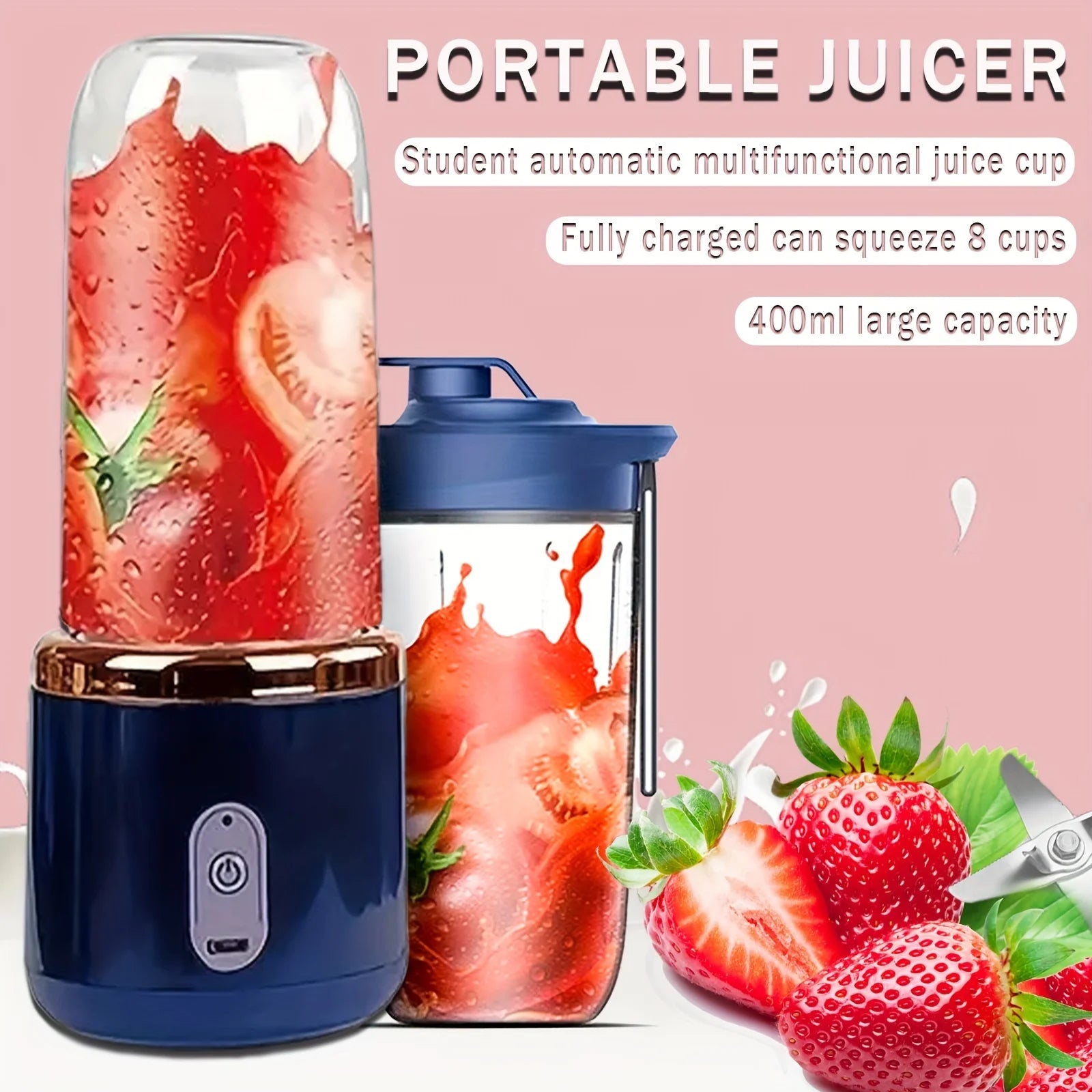 6 Blades USB Portable Juicer Maker, Juicer Fruit Juice CupAutomatic Small Electric Juicer Smoothie Blender lce CrushCup