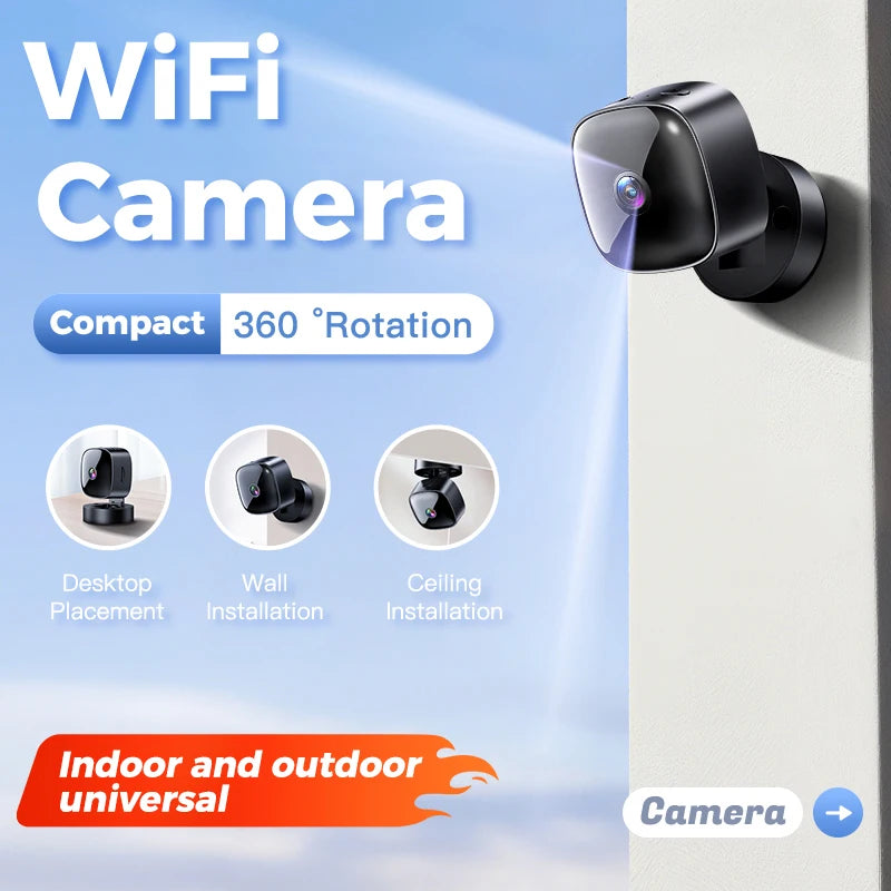 New Security Monitoring High Definition 4K 360 ° Rotating WiFi Mini Camera No Need for Plug in Night Vision Smart Home
