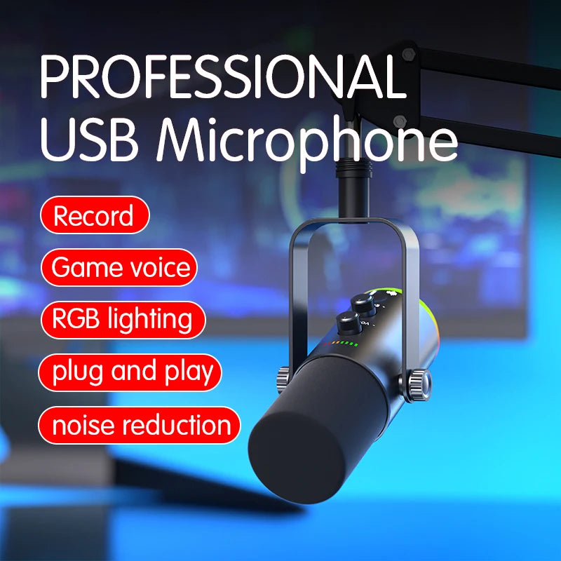 EASEMELO XLR USB Type-C Microphone with RGB Lighting Noise Cancelling Professional Dynamic Mic for Studio ECHO Adjustment