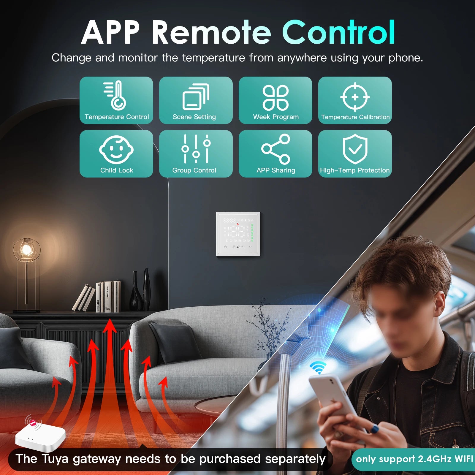 BSEED Zigbee Electric /Water/Gas Boiler Floor Heating Touch Sensor Smart Thermostats Tuya Smart Life Alexa Control Plastic Frame
