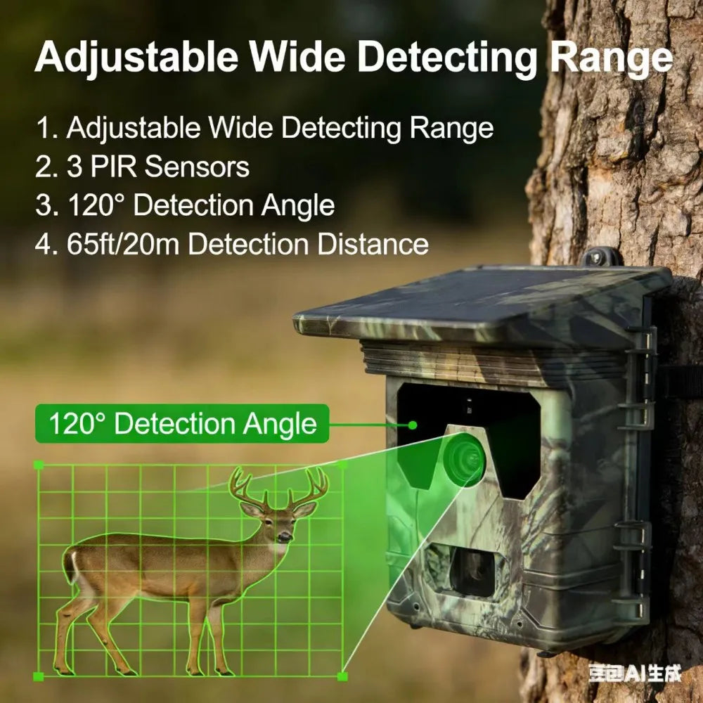 50MP 4K Solar Panel Hunting Camera Infrared Night Vision Monitoring Wildlife Trap Trail Camera Video Photo Recorder Cam