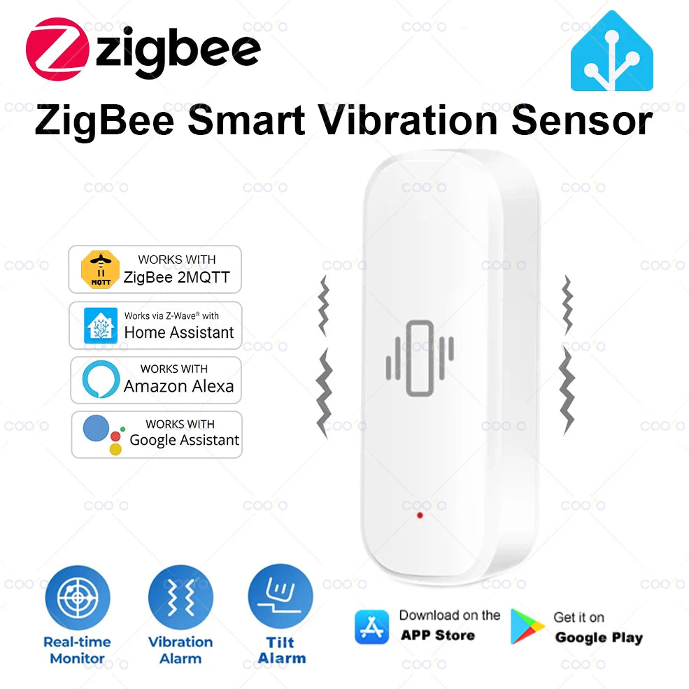 ZigBee 3.0 Smart Vibration Sensor Real Time Monitoring Door Window Detection Alarm Smart Home Security Protection System