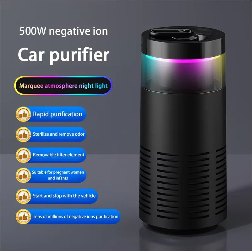 2026 New Car Air Purifier, A Negative Ion Ambient Light Car Air Purifier For Removing Formaldehyde And Odors Inside The Car
