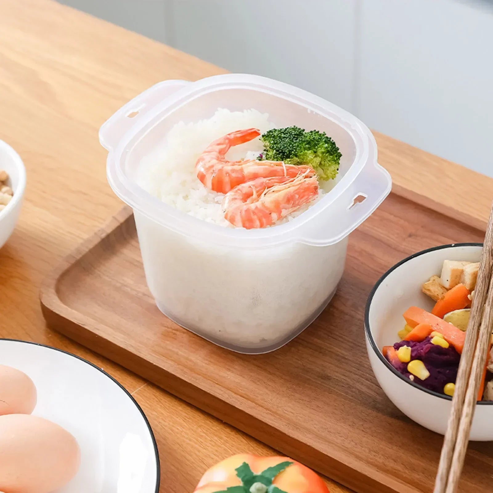 Food gradePP microwave rice cooker multifunctional rice washing and draining quick cooking lunch box suitable for office workers
