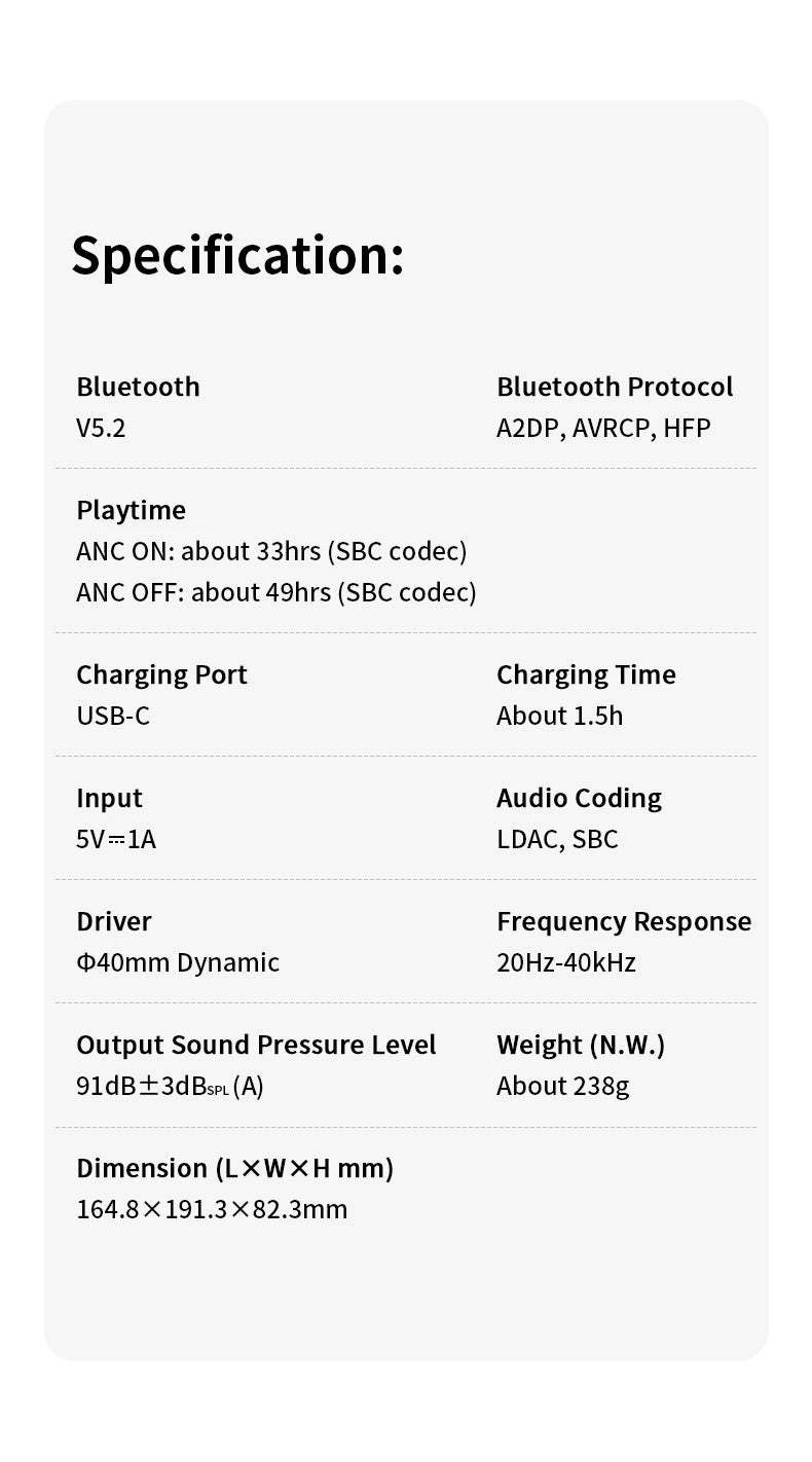 Edifier W820NB Plus Wireless Noise Cancelling Headphones 49hrs Playtime 43dB ANC Hi-Res LDAC Codec Over-Ear Bluetooth Headset