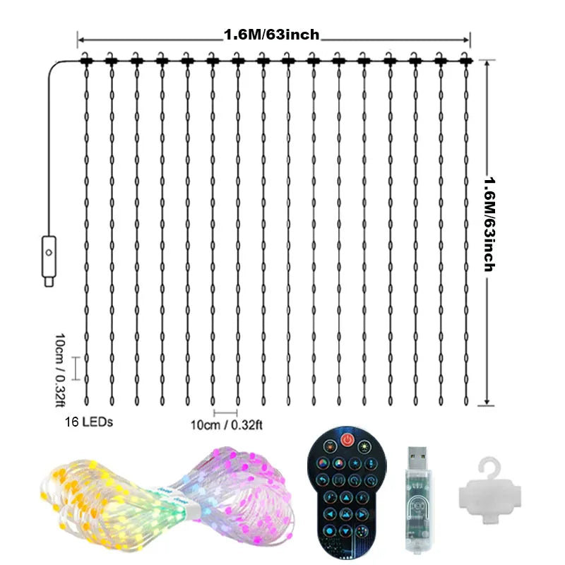 Smart LED Curtain Light APP Control RGB Dimmable DIY Pattern Music Valentine's Day Lighting for Home Holiday Party Decor