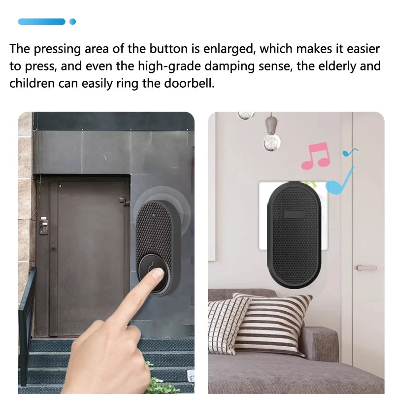Smart Welcome Doorbell Wireless Door Bell Chime Guests Button 32 Songs Home Alarm Reminder Receiver Black Fashion