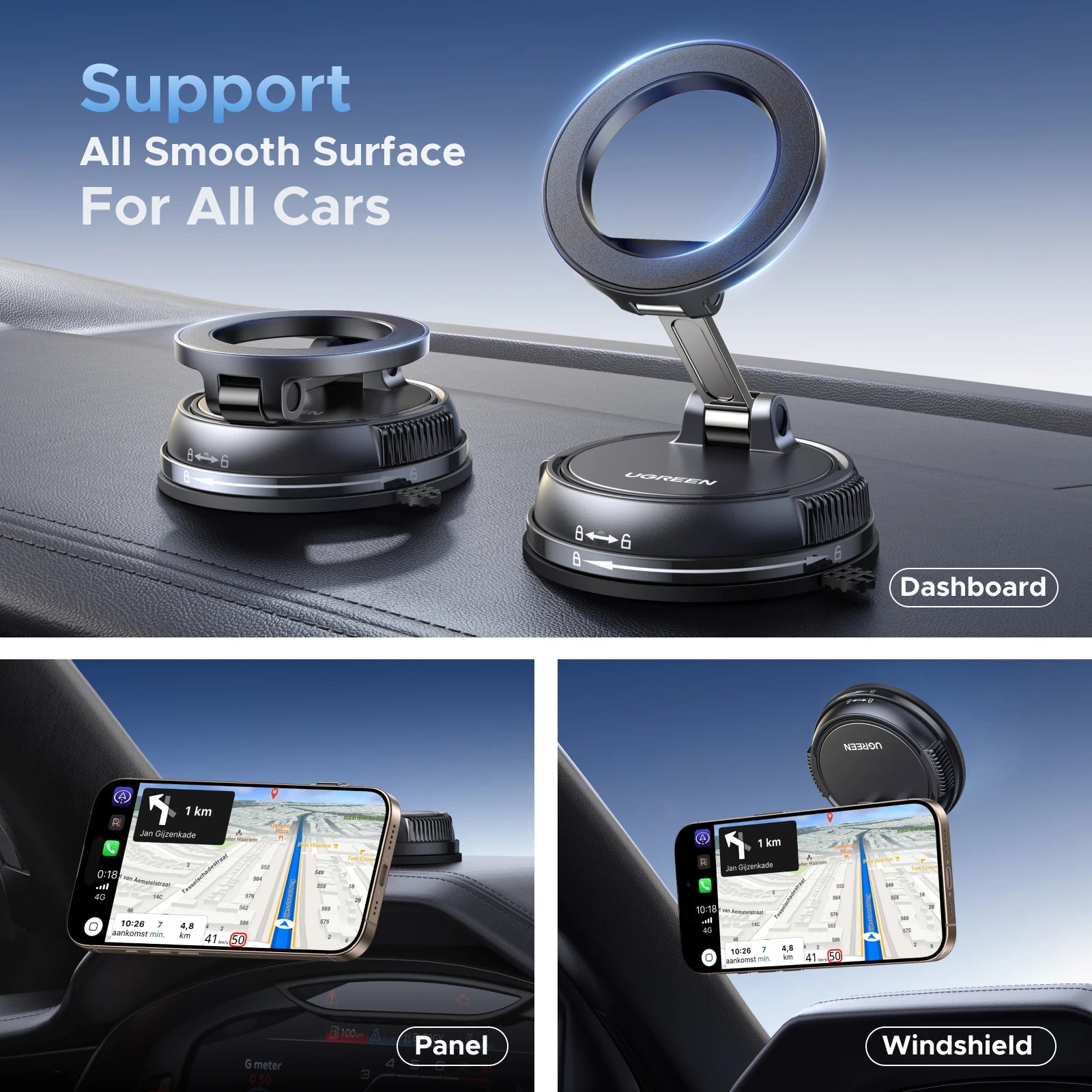 UGREEN Magnetic Car Phone Holder Dashboard Suction Cup 360°Rotatable Car Mount For Magsafe iPhone 16 15 14 ProMax Xiaomi Samsung