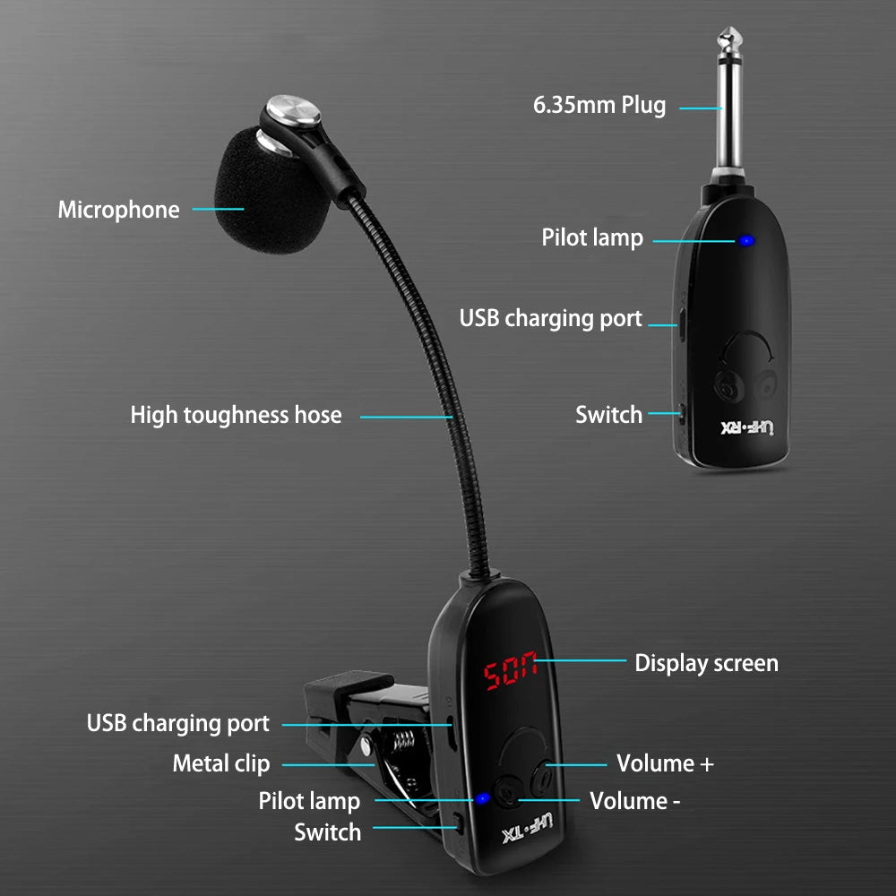 Wireless Microphone Professional Musical Instrument Pickup Amplifier Condenser Mic Receiver Transmitter For Saxophone Trumpet