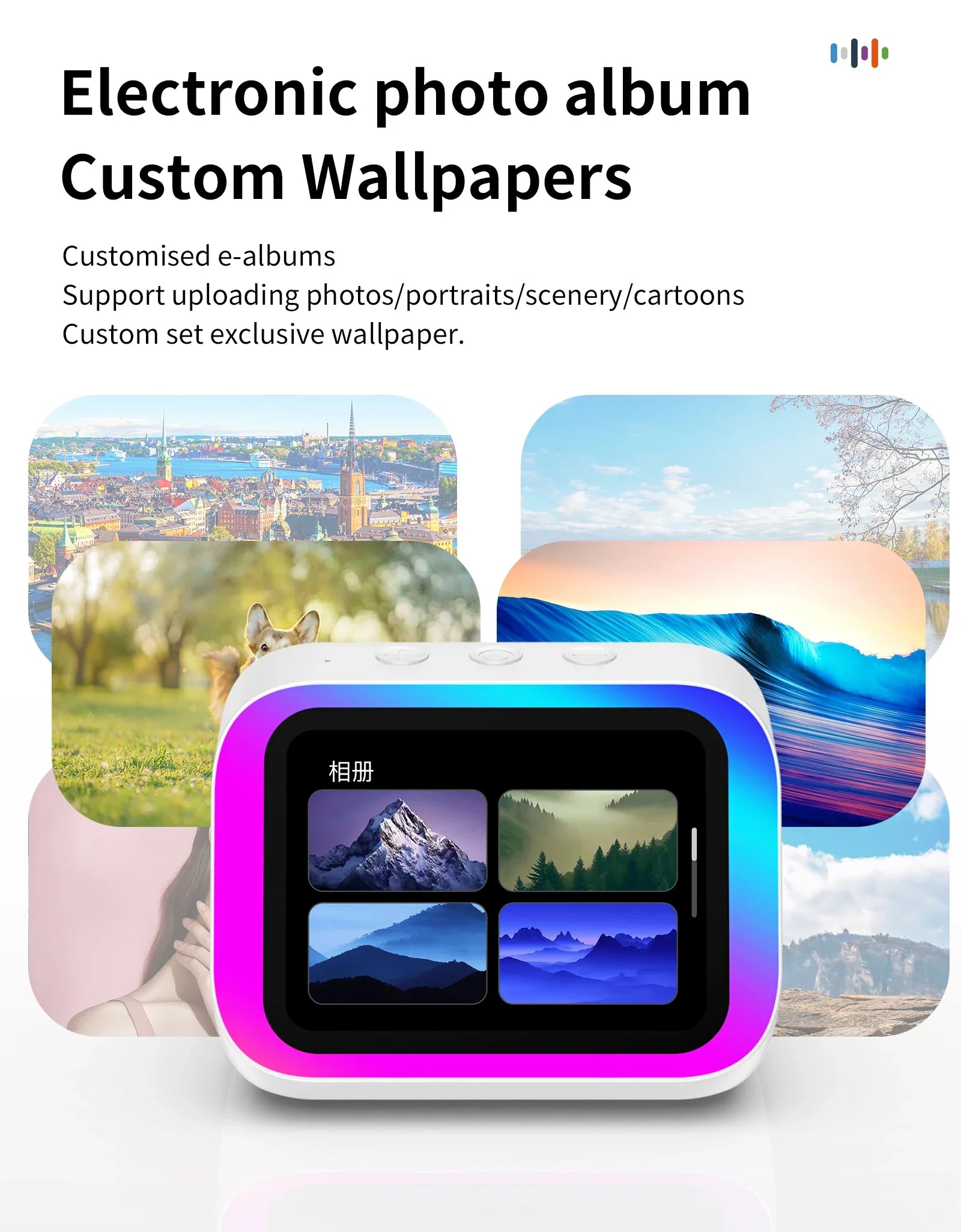 AI Smart Bluetooth 5.4 Speaker HD Touch Screen Display Electronic Album Alarm Clock Hi-fi Stereo Sound Voice Speaking Assistant