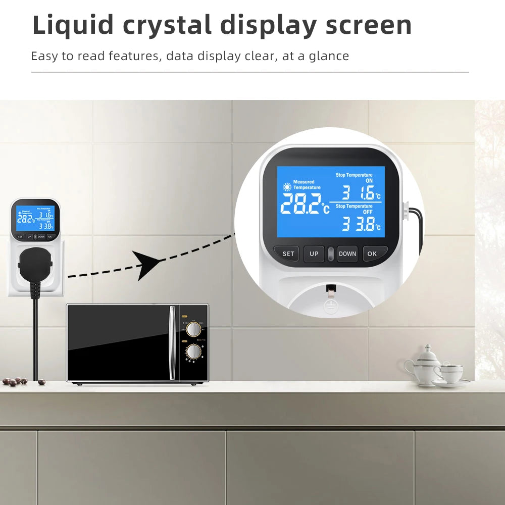 16A Thermostat Socket Multi-Function Temperature Controller Outlet with Timer Switch Sensor Probe Heating Cooling Switch