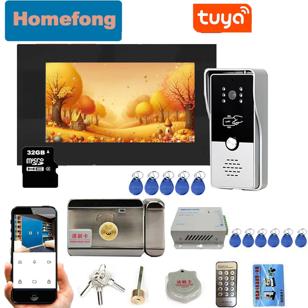 Homefong 7 Inch 1080p Touch Screen Tuya Wifi Video Door Phone Home Intercom Doorbell with Camera Electronic Lock Remote Unlock