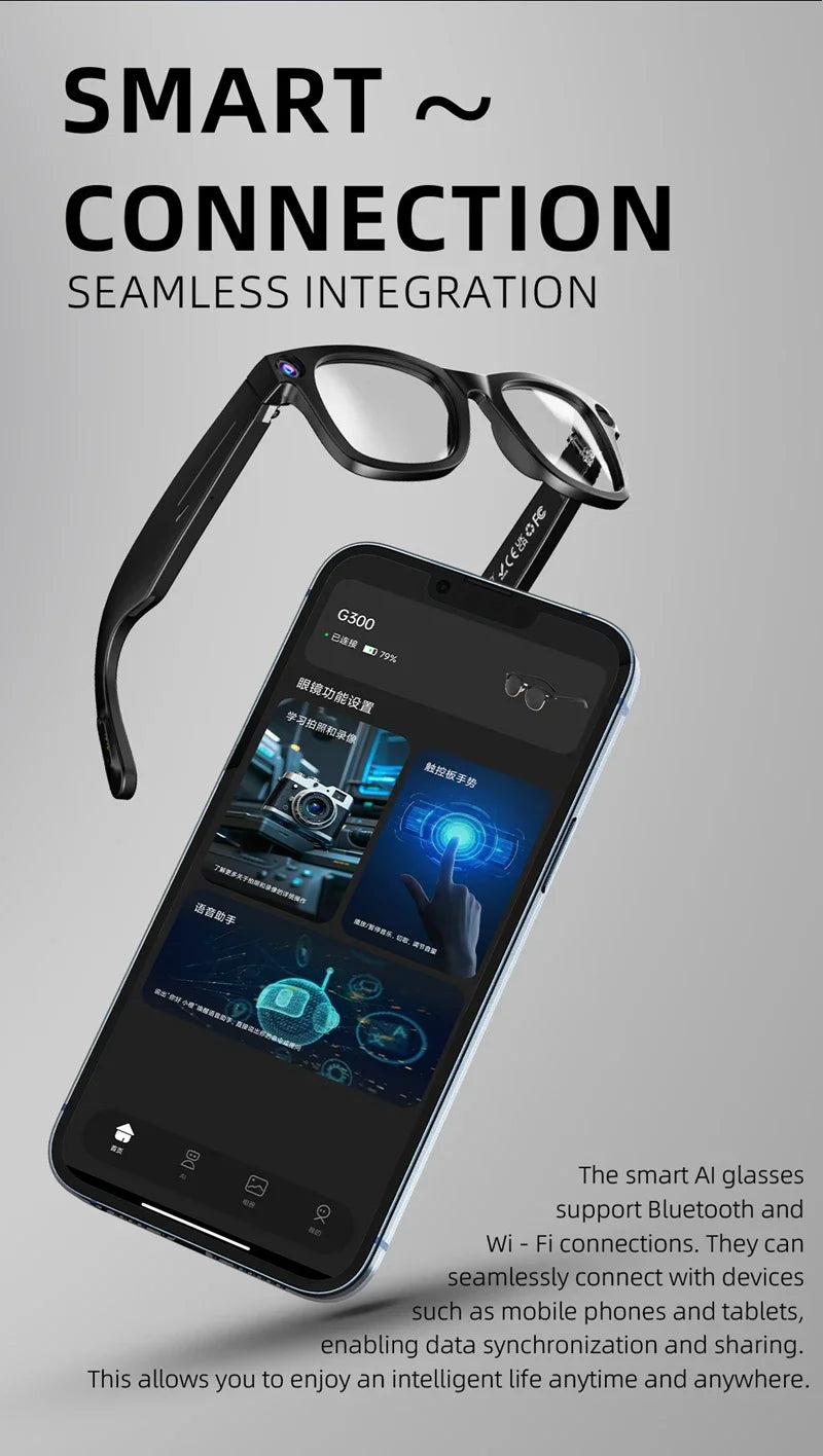 4K 800W pixel Smart AI Glasses Shooting Camera Photo Video Voice Assistant Call Translation Waterproof Bluetooth Glasses