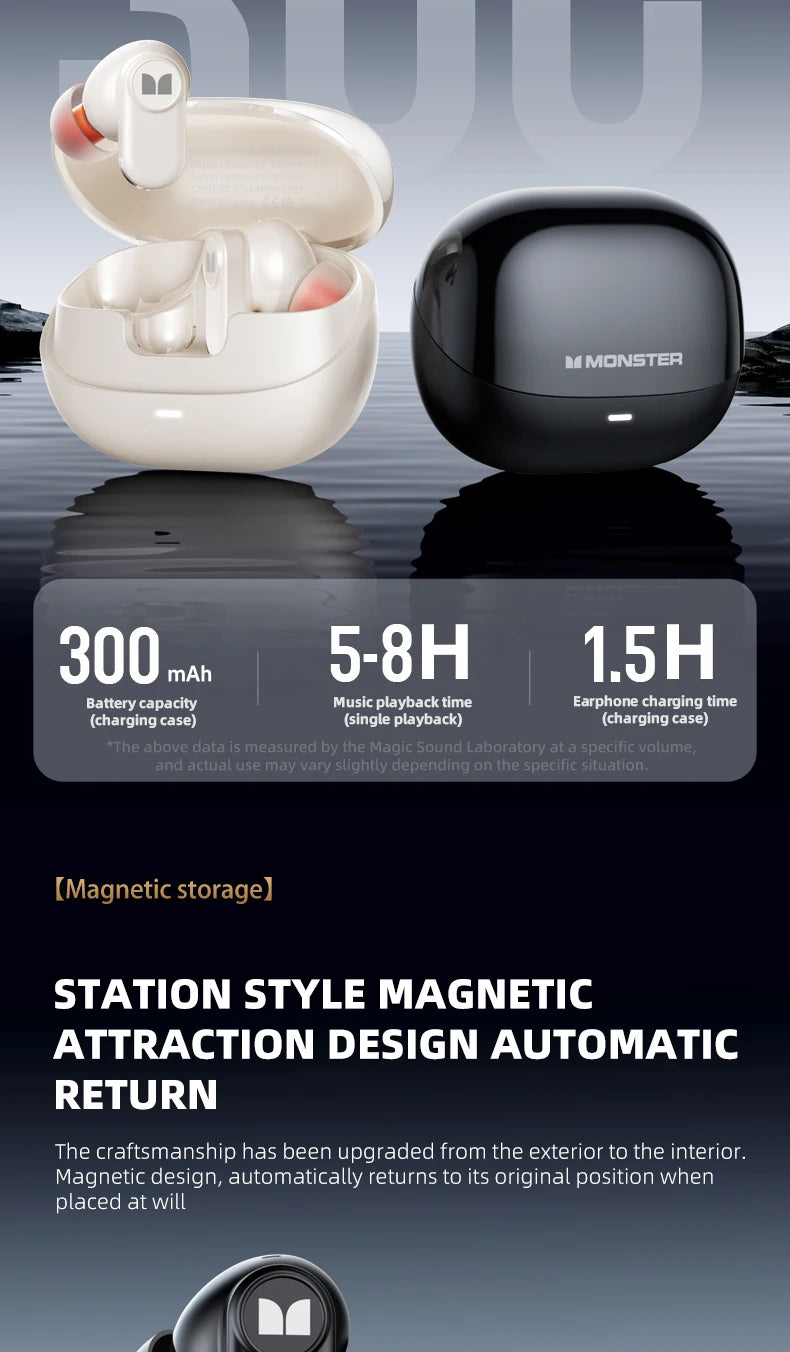 Monster AIRSTAR M300 OWS Gaming Wireless Earphones Bluetooth 6.0 Ear Clip Sports Earbuds HD Calls Noise Cancelling Headphones