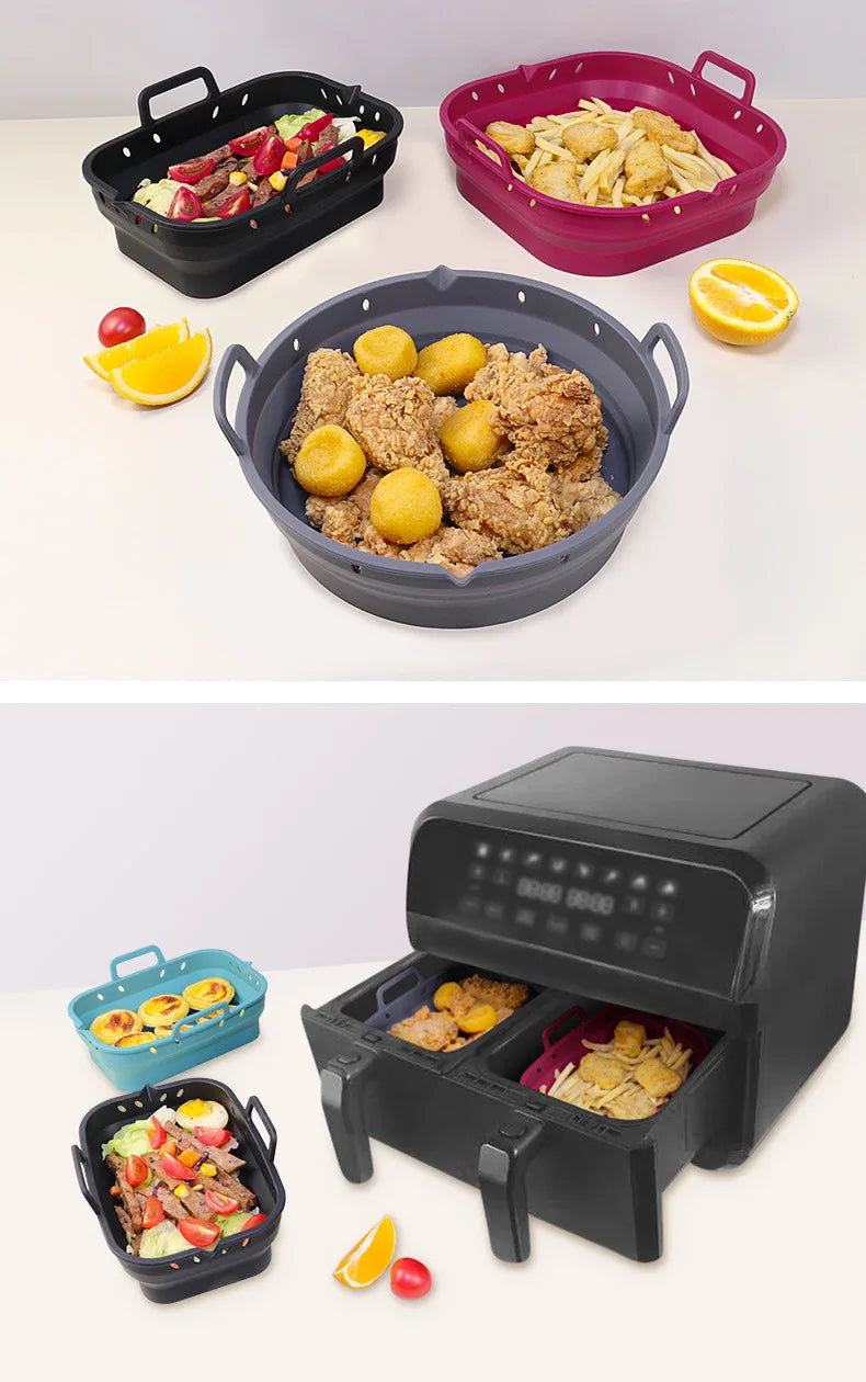 Square Silicone Air Fryer Liners Reusable Silicone Basket Easy to Clean Air Fryers Pot for 5.8 to 8 Qt Air Fryer Baking Tray